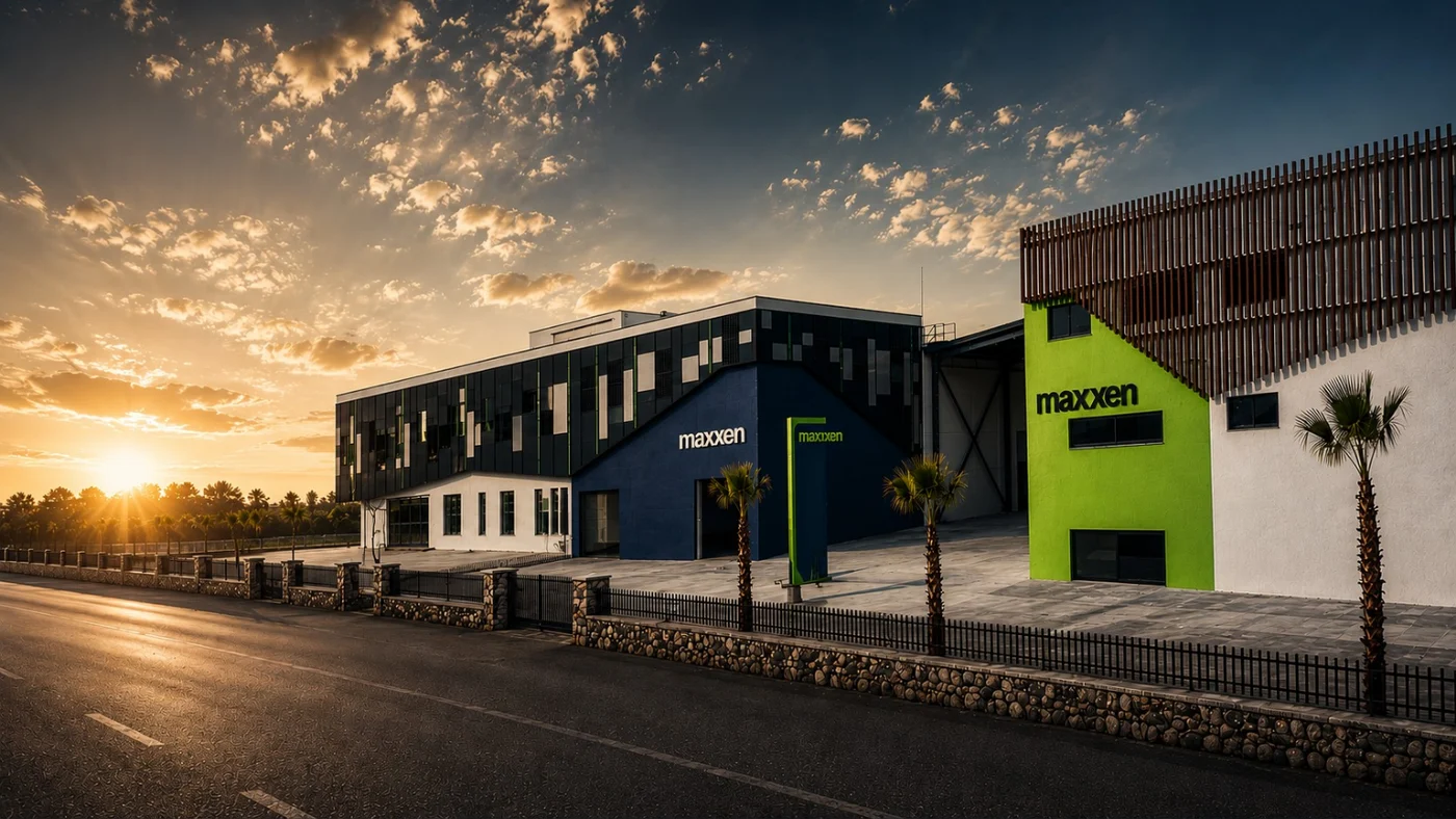Maxxen factory campus at sunset in Aydın, Türkiye